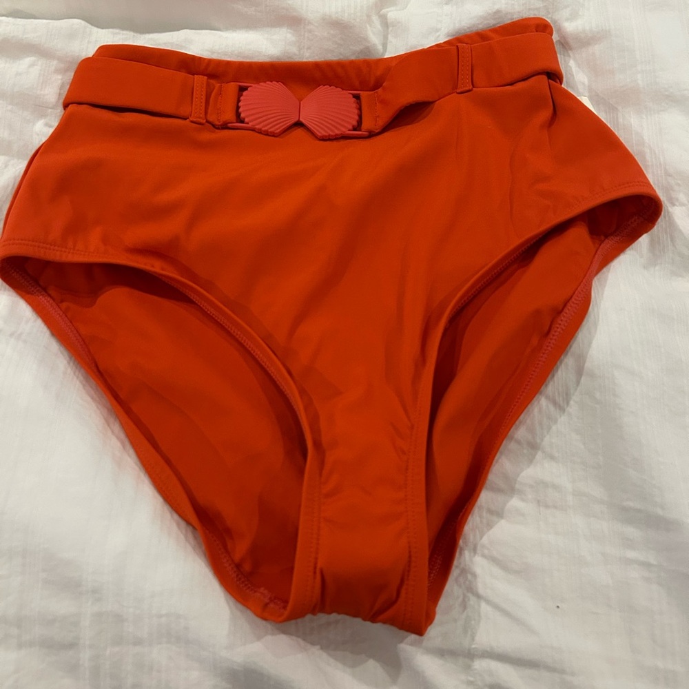 Vibrant Orange red Belted bikini bottoms high waisted